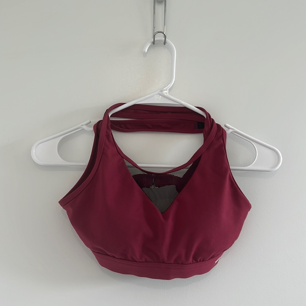 Gourami Adjustable Sports Bra. Red with Black mesh. Size S.